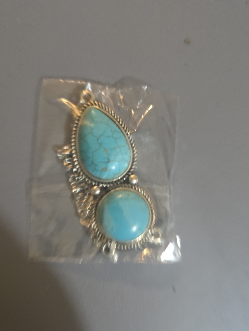 Turquoise Teardrop & Round Pendant Necklace - Blue Silver Setting